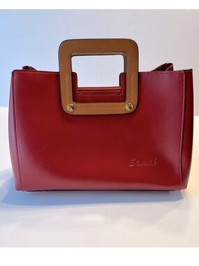 Sanrich Women’s Red Faux Leather Structured Square Tote Bag Purse
